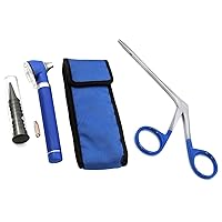 New Student Home USE LED Bright Light ENT Diagnostic Otoscope 'Pocket Size Blue Plus Aligator Ear Nose Forceps Blue Plus 1 Extra Replacement Bulb