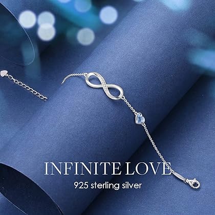 CDE Infinity Heart Symbol Charm Link Bracelet for Women 925 Sterling Silver Stainless Steel Adjustable Anniversary Jewelry Birthday Gifts for Women Wife Girlfriend Her