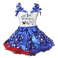 Petitebella My 1st Memorial Day White Shirt Blue Stars Skirt Set 1-8y