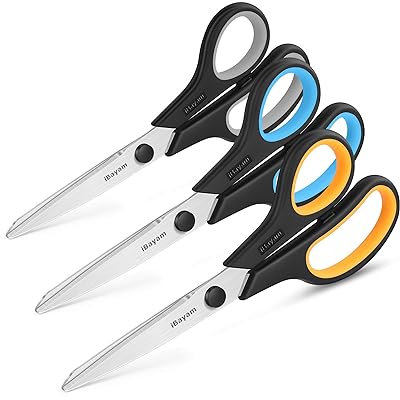Scissors, iBayam 8 inch Multipurpose Scissors Bulk 3-Pack, Ultra Sharp Blade Shears, Comfort-Grip Handles, Sturdy Sharp Scissors for Office Home