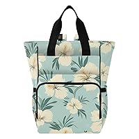 Tropical Hibiscus Florals Diaper Bag Backpack for Dad Mom Large Capacity Baby Changing Totes with Three Pockets Multifunction Baby Nappy Bag for Playing Shopping