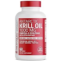 Antarctic Krill Oil 1000 mg with Omega-3s EPA, DHA, Astaxanthin and Phospholipids 60 Softgels
