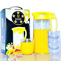 EZ-STARS Clear Plastic Water Pitcher with Lid, 56 Oz Acrylic Pitcher 4 Cup Fridge Door Jug, Drink Pitcher Sets, BPA-Free, Leakproof, Juice, Lemonade, Iced Tea for Both Hot & Cold Beverages with Handle