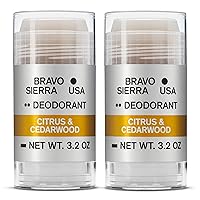Aluminum-Free Natural Deodorant for Men by Bravo Sierra, 2-Pack - Long Lasting All-Day Odor and Sweat Protection - Citrus and Cedarwood, 3.2 oz - Paraben-Free, Baking Soda Free, Vegan & Cruelty-Free
