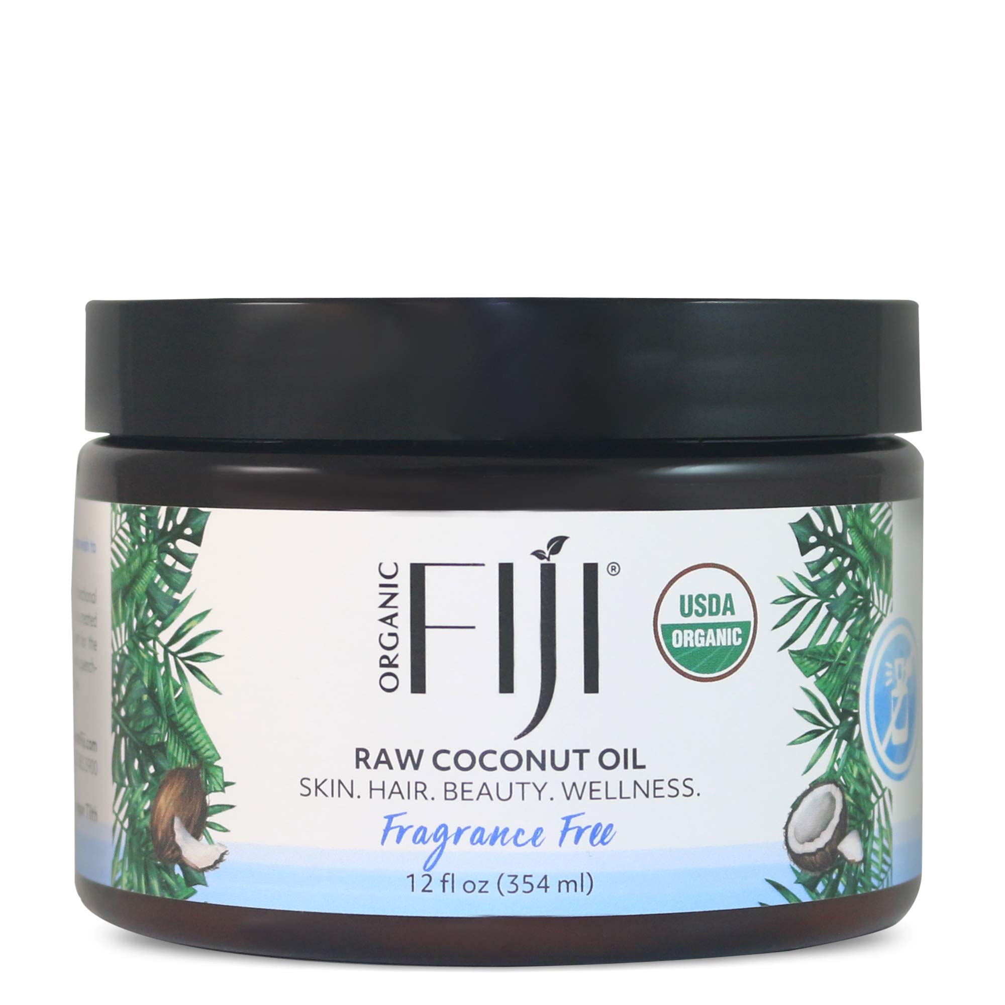 Organic Fiji Raw Cold Pressed Coconut Oil for Hair, Skin, Face & Body | Relaxing Massage Oil | Fragrance Free, 12 oz for Women Men & Baby