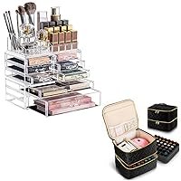 Makeup Organizer 3 Pieces Acrylic Cosmetic Storage Drawers Organizer for Vanity, Portable Nail Polish Bag for Nail Gel Nail Lamp and Manicure Tools