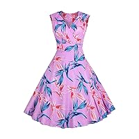 1950s Audrey Dresses for Women Vintage Classy V Neck Sleeveless Floral A Line Swing Dress Cocktail Party Prom Gown