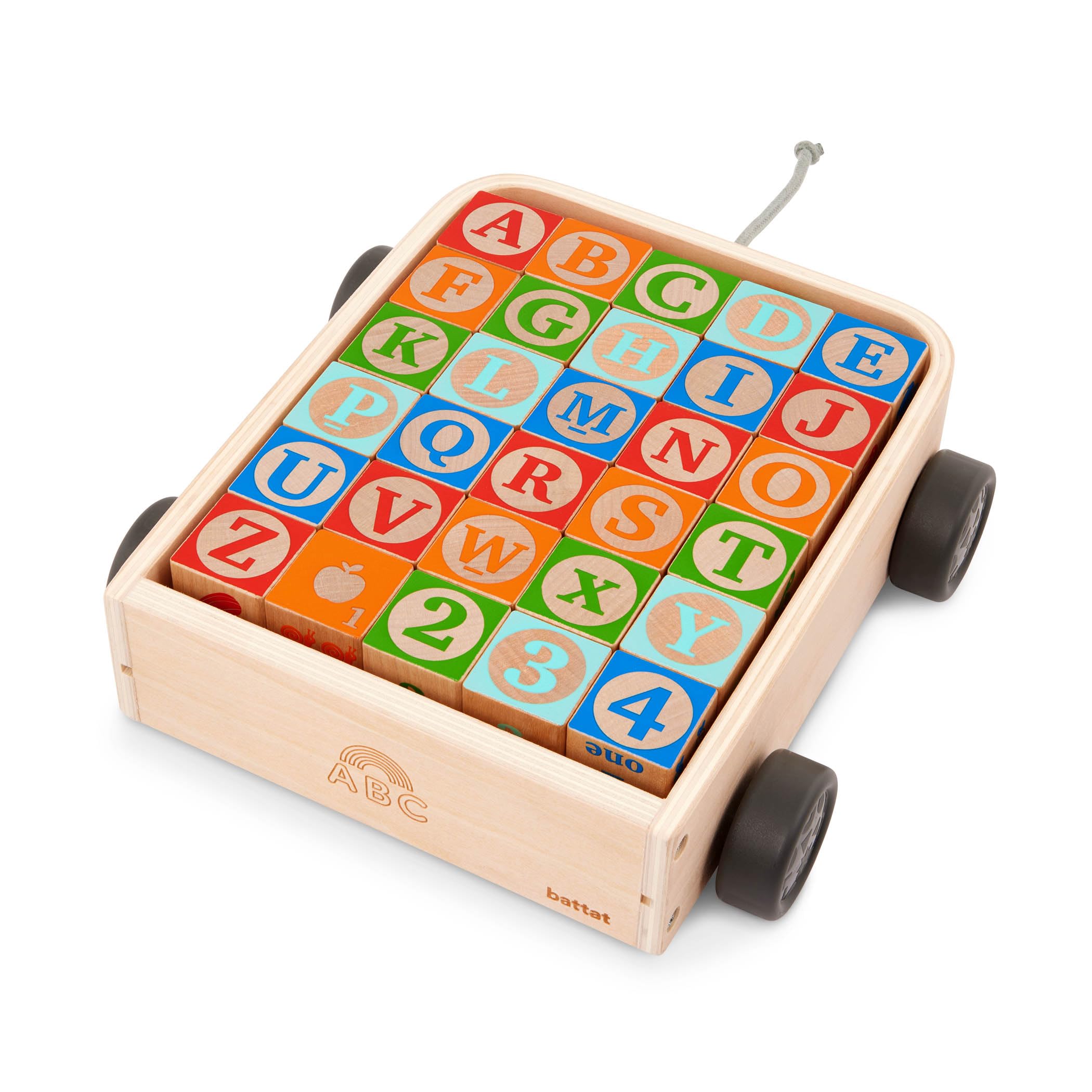 Battat – Wooden ABC Block Wagon- 26 Upper & Lower Case Alphabet Blocks & Number with Storage Wagon- Stacking Toy- Educational Toy for Toddlers- 10 Months +