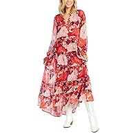 Mud Pie Simone Womens Maxi Dress, Large, Red Floral