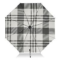 Black White Plaid Buffalo Travel Umbrella Reverse Compact Umbrella for Sun Rain Collapsible 8 Ribs Large Windproof UV Umbrella Automatic for Men Women