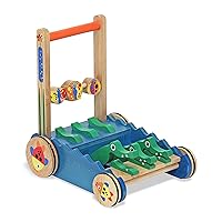Deluxe Chomp and Clack Alligator Push Toy and Activity Walker - Wooden Baby Push Walker For Ages 1+