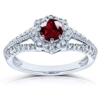 Kobelli Vintage Style Garnet & Diamond Engagement Ring 7/8 Carat (ctw) in 14k White Gold