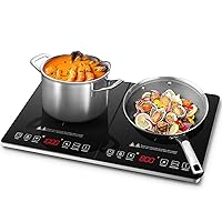 Double Induction Cooktop AMZCHEF Induction Cooker 2 Burners, Low Noise Electric Cooktops With 1800W Sensor Touch, 10 Temperature & Power Levels,Independent Control,3-hour Timer, Safety Lock