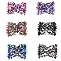 Magic Easy Combs for Women Hair Accessories, Elastic Beaded Double Hair Clips Combs for Hair Styling or Hair Decoration (Rose red + Purple + Brown + Grey + Blue + Black)