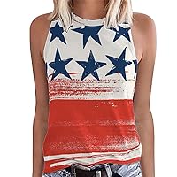 Plus Size Womens American Flag Tank Tops Star Stripes Sleeveless Crewneck Blouses Summer Casual Loose Trendy Shirts