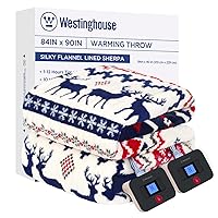 Westinghouse Electric Blanket Queen Size, Soft Flannel to Sherpa Heated Blanket with10 Heating Levels & 1 to 12 Hours Heating Time Settings, Fast Heating, Machine Washable, 84 * 90 Inch