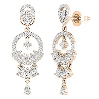 1.31 cttw Pear & Round White Diamond Chandelier Dangling Earrings for Her in 14K Solid Gold