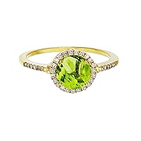 Sterling Silver Yellow 7mm Round Peridot & Created White Sapphire Halo Ring