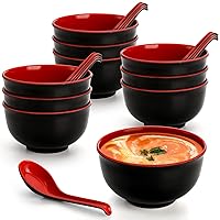 Set of 10 Miso Soup Bowl with Spoon, Restaurant Quality Melamine Cereal Rice Bowl, 16 Oz Unbreakable Japanese Dinnerware for Ramen, Udon Noodle, Dishwasher Safe