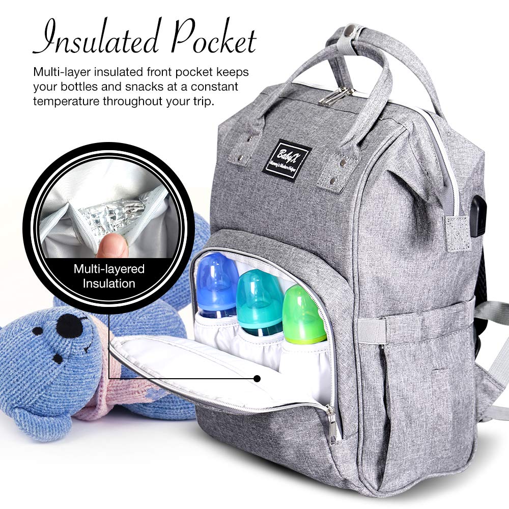 BabyX Diaper Bag Backpack Multifunction -Grey