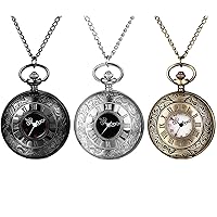 OIDEA Vintage Pocket Watch for Men Women: 24 Hours Hollow Engraved Roman Numerals Scale Analog Quartz Pocket Watches with Chains Fathers Day Graduation Birthday Gifts for Him