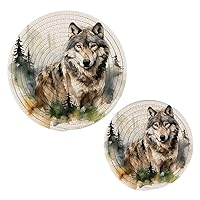 ALAZA Wolf (2) Trivets for Hot Dishes 2 Pcs,Hot Pad for Kitchen,Trivets for Hot Pots and Pans,Large Coasters Cotton Mat Cooking Potholder Set