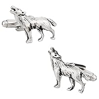 Howling Lone Wolf Silver Cufflinks with Presentation Box