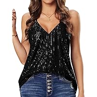 Sexy Sequin Tops for Women, Cute V Neck Glitter Cami Top Club Party Disco Sparkly Shimmer Camisole
