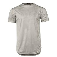 Men's Longline Suede Crew Neck Rounded Hem Short Sleeves T-Shirt Top