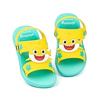 Baby Shark Kids Sandals | Blue & Yellow Sliders with Supportive Strap | Singing Shark Family Sliders Summer Slip-on Footwear