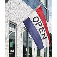 3x5 Open for Business Flag Kit Includes Flag, Pole, & Angled Mounting Kit House Banner Grommets Double Stitched Metal Eyelets For Hoisting Fade Resistant Premium Quality