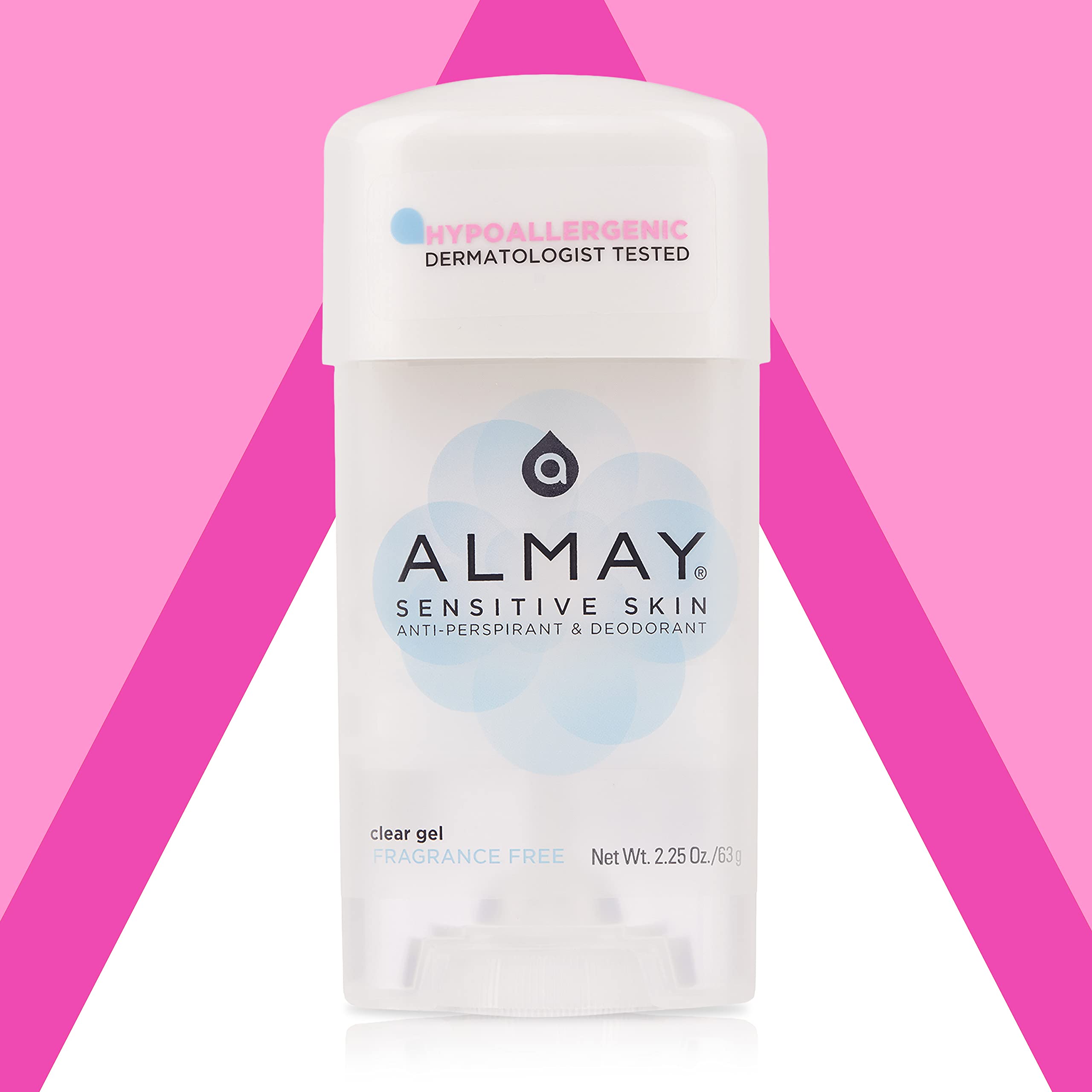 Almay Deodorant for Women, Gel Antiperspirant, Hypoallergenic, Dermatologist Tested for Sensitive Skin, Fragrance Free, 2.25 Oz