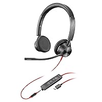 Poly Blackwire 3325 Wired Headset (Plantronics) – Flexible Microphone Boom – Hi-fi Stereo - Connect to PC/Mac/Mobile via USB-C, USB-A, or 3.5 mm - Works with Teams, Zoom - Amazon Exclusive