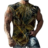 Mens Summer Tanks Tops Coconut Tree Graphic T-Shirt Casual Muscle Fit Vest Loose Round Neck Beach Tee Sports Tanks