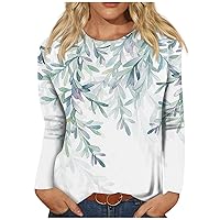Long Sleeve Shirts for Women 2024 New Year Printed Round Neck Tops Fashion Tunic Baggy Pullover Tees Top
