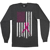 Threadrock Men's Pink Ribbon Breast Cancer Awareness Flag Long Sleeve T-Shirt