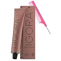 Comb + Igora COLOR10 Ten Minute Schwarzkapf Professional Color 10 PERMANENT Creme Hair Color Dye, 100% Coverage Cream Haircolor, Newest 2023-2024 Version (with SLEEKSHOP Argan-Oil Infused PINK Rat Tail Steel Pin Comb) (7-1 Medium Blonde Cendre)