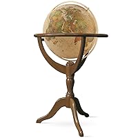 Waypoint Geographic Geneva Globe, 20” Illuminated Decorative Globe, Duncan Phyfe-Style 3-Leg Stand, Standing Floor World Globe For Home, Library, or Office Decor, Antique