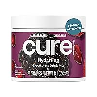Cure Hydrating Plant Based Electrolyte Mix | FSA & HSA Eligible | Powder for Dehydration Relief | Made with Coconut Water | Non-GMO | Vegan | No Added Sugar | Bulk Jar 28 Servings - Berry Pomegranate