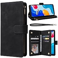 XYX Wallet Case for Google Pixel 8a, Solid Color Pu Leather Zipper Pocket Cover with 6 Card Slots Wrist Strap Kickstand, Black