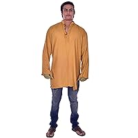 Men's Indian T-Shirt Tops Shirt Kurta Solid Gold Color Tunic 100% Cotton Plus Size