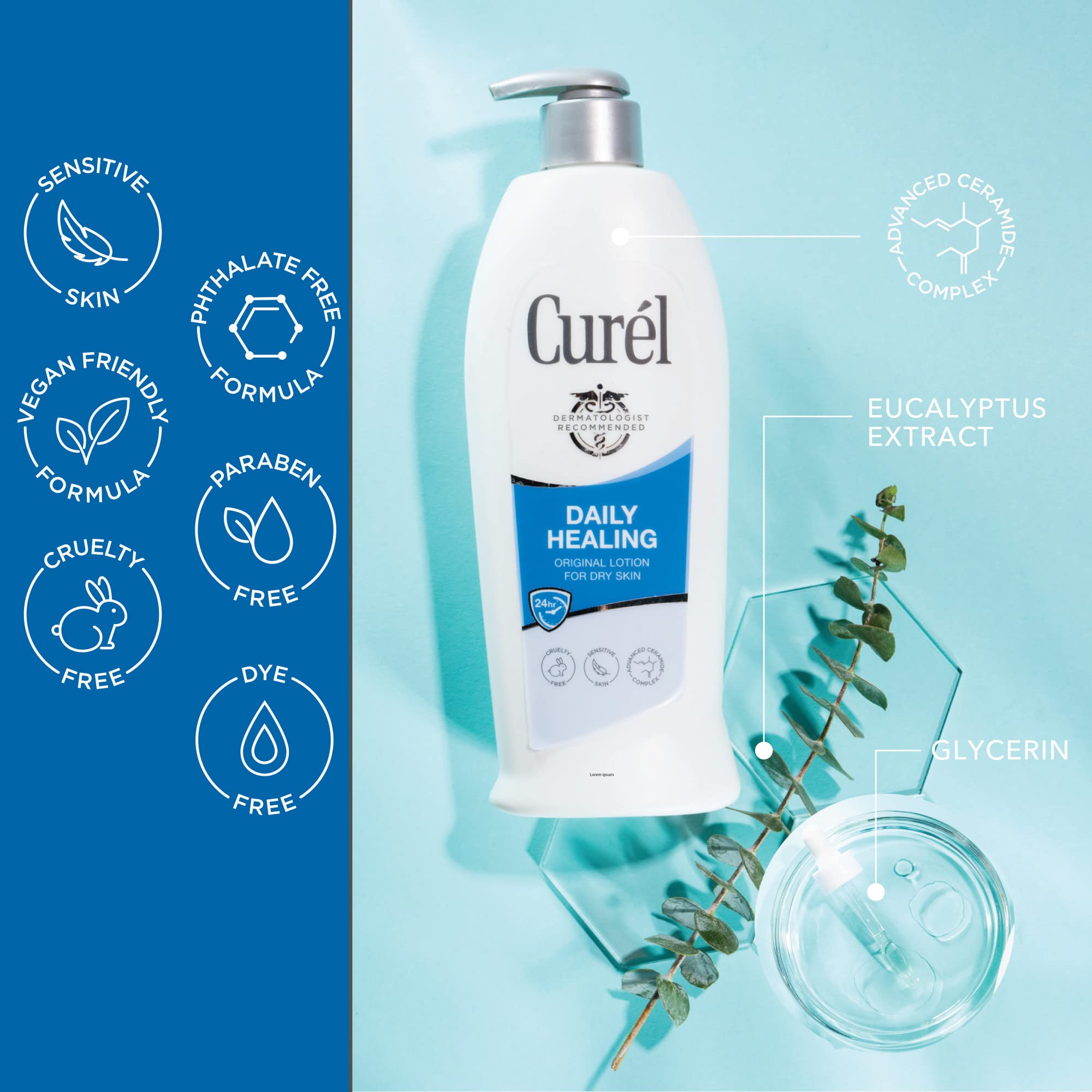 Curél Daily Healing Body Lotion for Dry Skin, Hand and Body Moisturizer Repairs Dry Skin and Retains Moisture, with Advanced Ceramides Complex, 20 Ounce