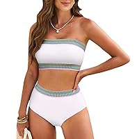 Pink Queen Tube Top Bikini Sets for Women Removable Strap Pad Color Block Two Piece Swimming Suit Swimwear