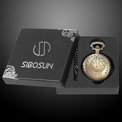 SIBOSUN Pocket Watch Chain Quartz Movement Arabic Numerals Half Hunter Smooth Back Case Bronze Vintage Box