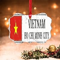 Christmas Ornament Vietnam Flag Novelty Acrylic Christmas Ornament Ho Chi Minh City Ornaments Gift World Traveler Christmas Ornaments for Kids Winter Seasonal Decor