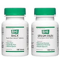 BHI Back, Hip and Leg Pain Relief, Homeopathic Support for Back Pain and Muscle Spasms - 100ct and BHI Spasm, Natural Relief for Cramps and Spasms, Homeopathic Relaxer Medicine -100ct Bundle