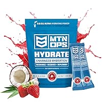 MTN OPS Hydrate Electrolyte Powder - Electrolyte Drink Mix, 20 Single-Serving On-The-Go Packs with Over 1000mg of Electrolytes per Serving, Strawberry Coconut Flavor