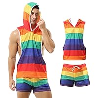 Rainbow Tank Top for Men Sexy Mesh Sleeveless Hoodies Pride Outfits Workout Tops Y-Back Muscle Shirts