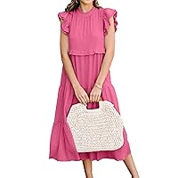 Allimy Womens Summer Casual Loose Tiered Body Short Ruffled Sleeves Casual Dresses