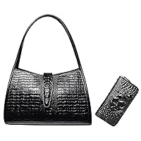 PIJUSHI Designer Shoulder Purses Hobo Handbags for Women Leather Tote Shoulder Bags Bundle with Wristlet Wallet For Women Crocodile Leather Wallet Ladies Clutch Purses